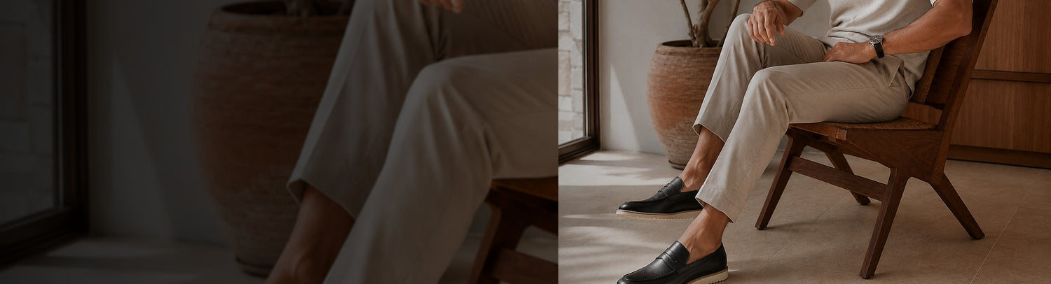 Modelo usando sapato masculino Sandro Moscoloni Windsor em campanha premium