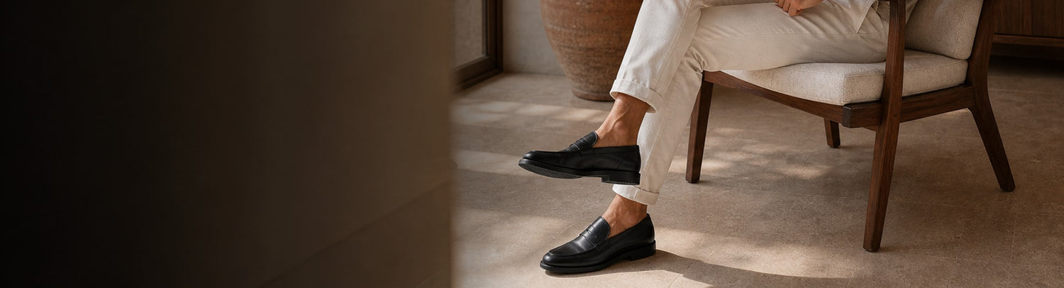 Modelo usando mocassim masculino Sandro Moscoloni sem cadarco